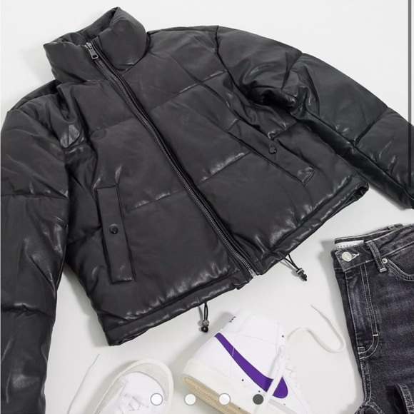 Pull&Bear Jackets & Blazers - Pull & Bear Faux Leather Puffer Jacket